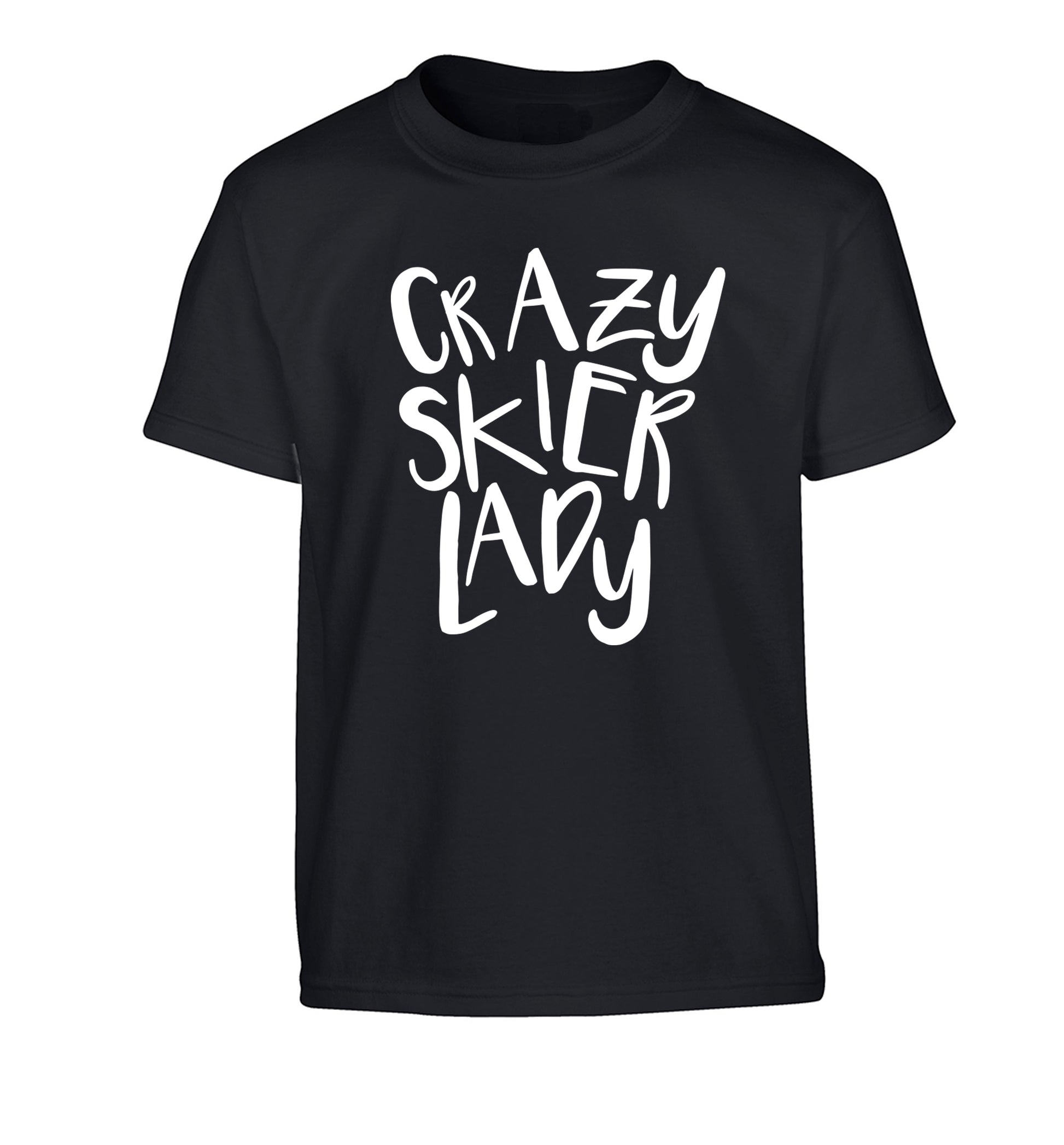 Crazy skier lady Children's black Tshirt 12-14 Years