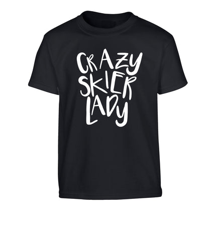 Crazy skier lady Children's black Tshirt 12-14 Years
