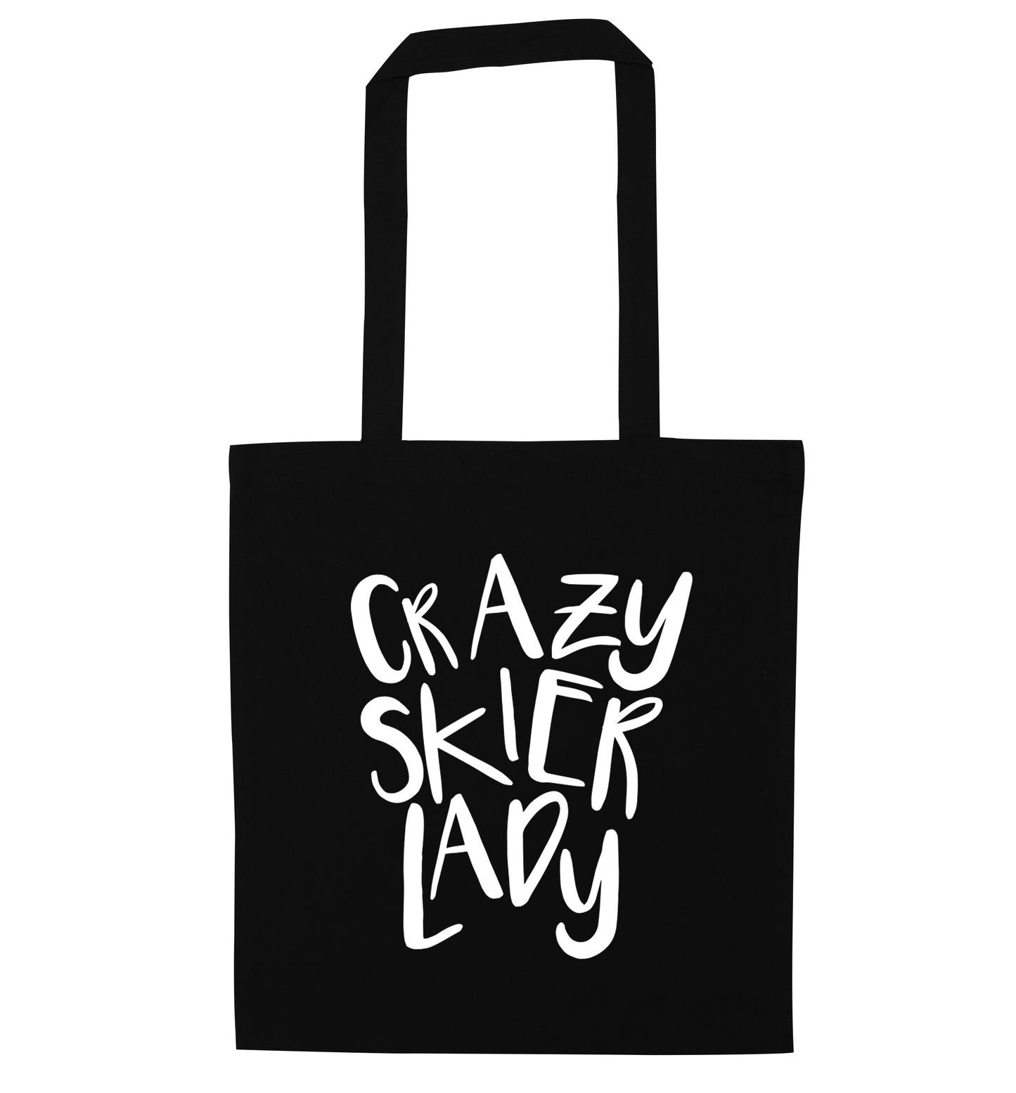 Crazy skier lady black tote bag