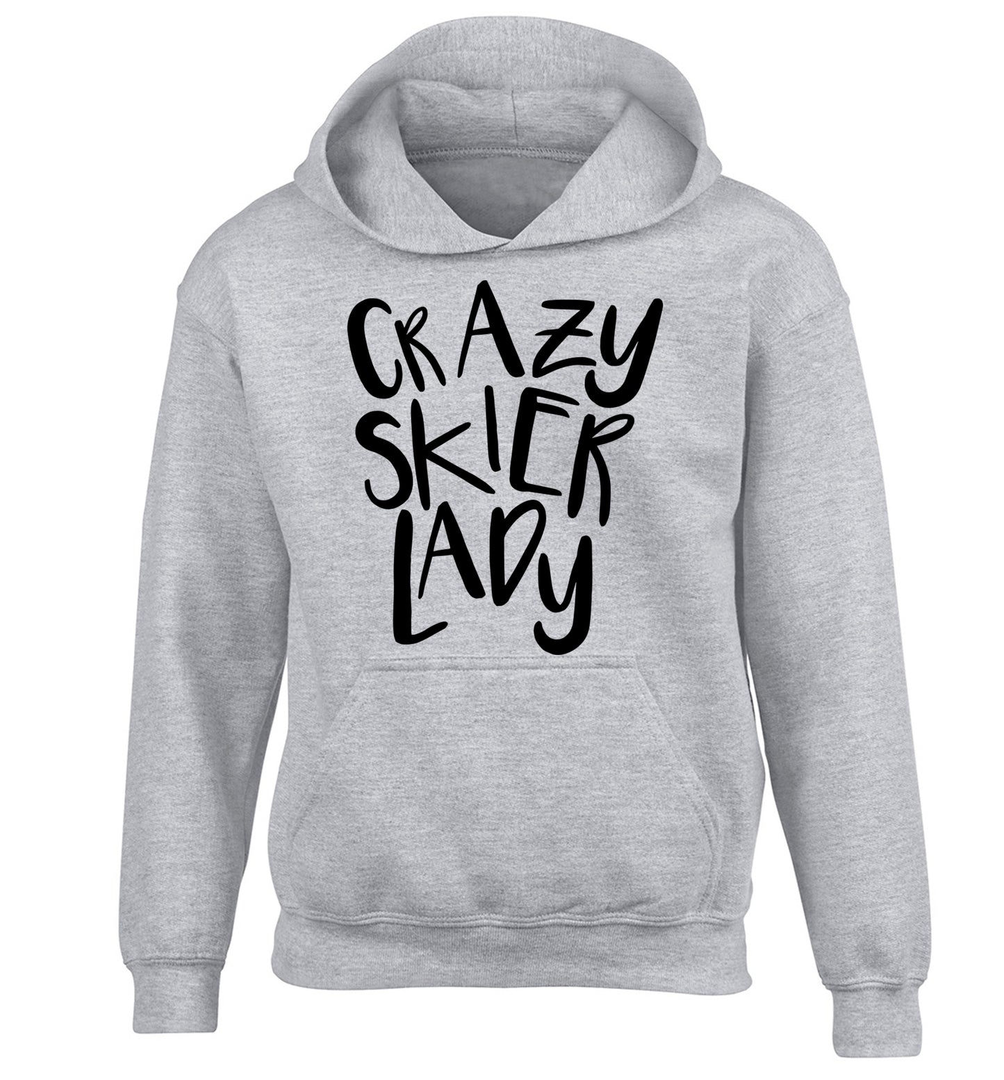 Crazy skier lady children's grey hoodie 12-14 Years