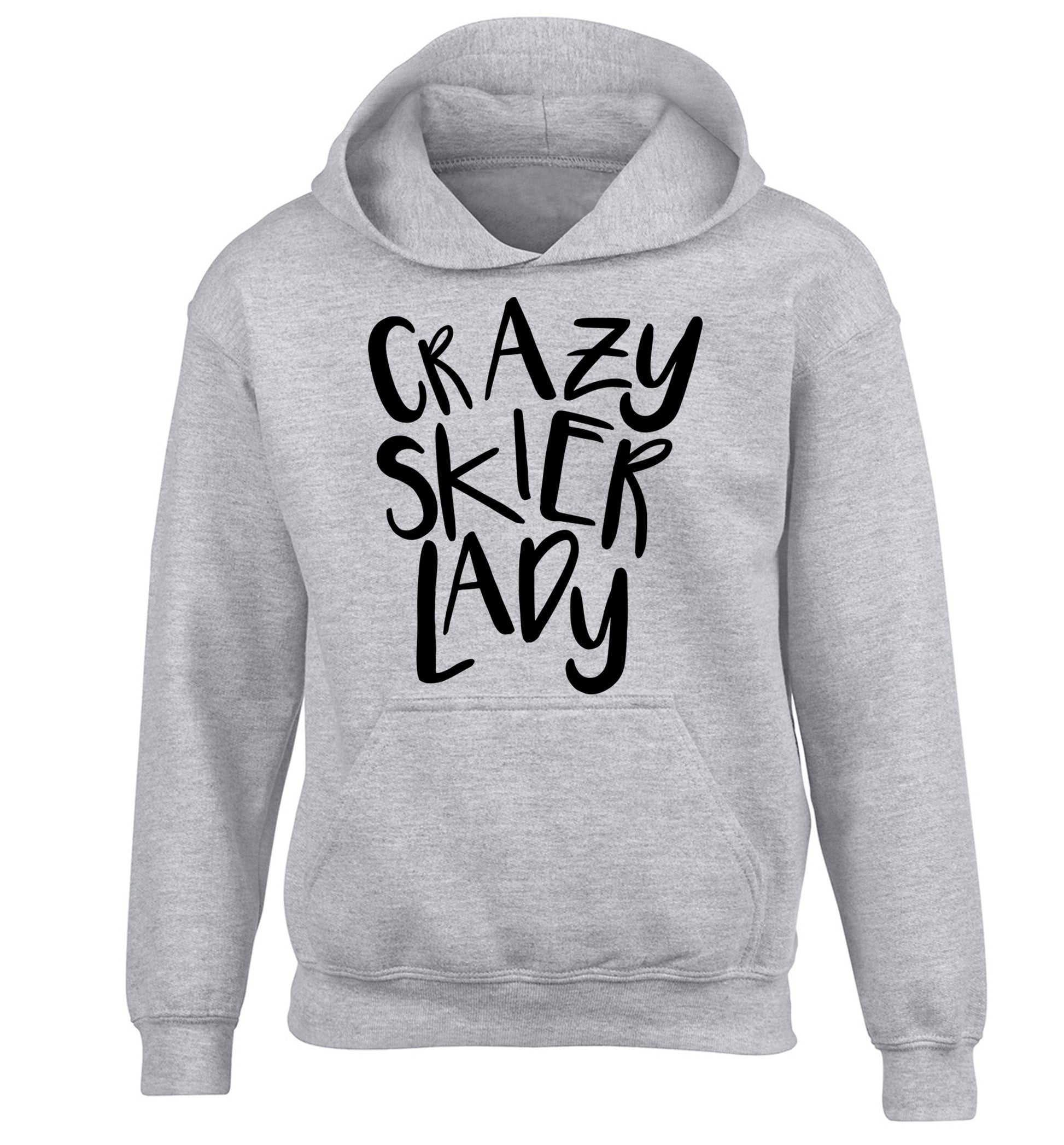 Crazy skier lady children's grey hoodie 12-14 Years