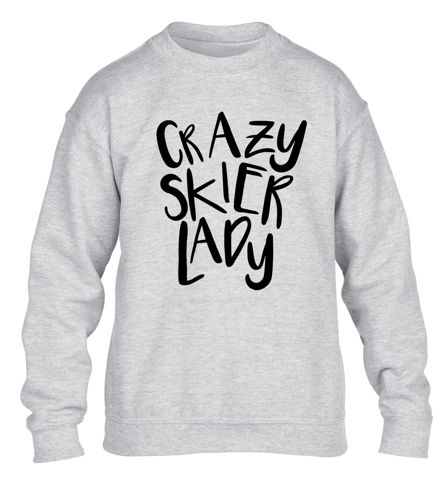 Crazy skier lady children's grey sweater 12-14 Years