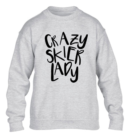 Crazy skier lady children's grey sweater 12-14 Years