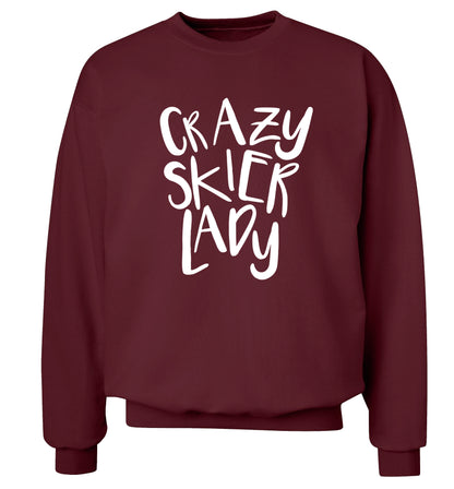 Crazy skier lady Adult's unisexmaroon Sweater 2XL