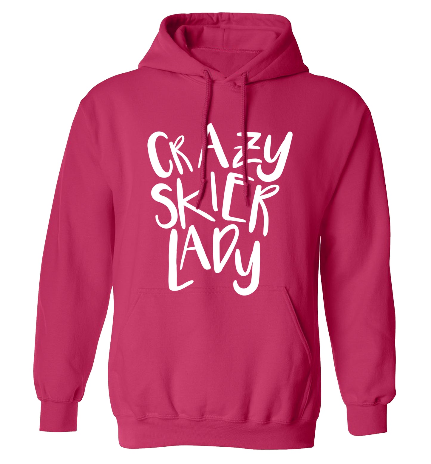 Crazy skier lady adults unisexpink hoodie 2XL