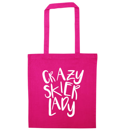 Crazy skier lady pink tote bag