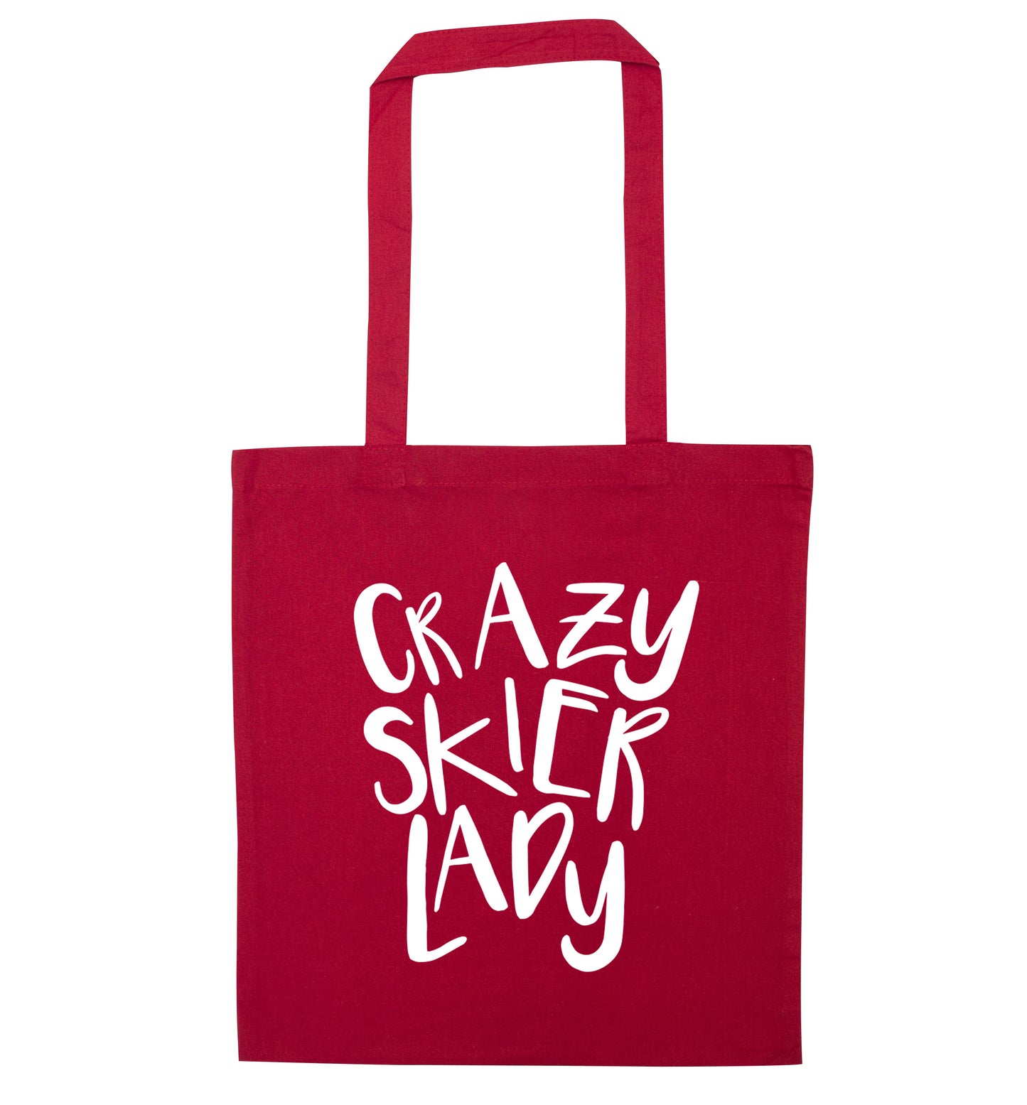 Crazy skier lady red tote bag