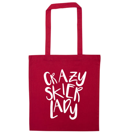 Crazy skier lady red tote bag