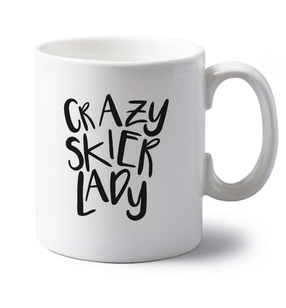Crazy skier lady left handed white ceramic mug 