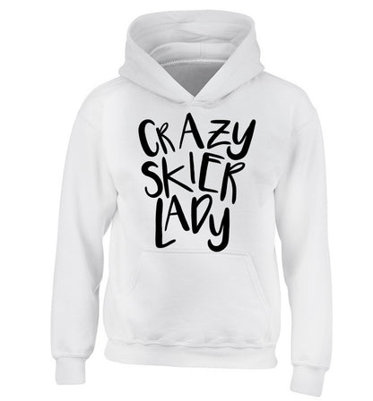 Crazy skier lady children's white hoodie 12-14 Years
