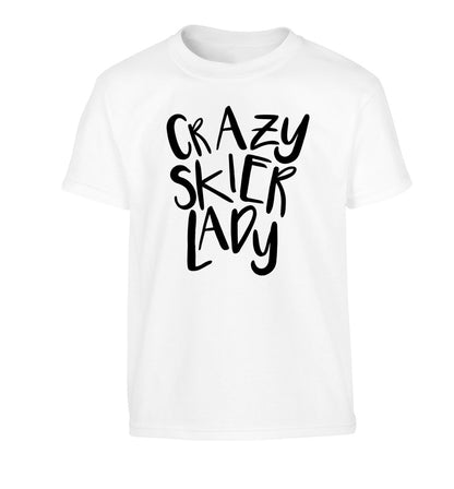 Crazy skier lady Children's white Tshirt 12-14 Years