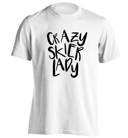 Crazy skier lady adults unisexwhite Tshirt 2XL