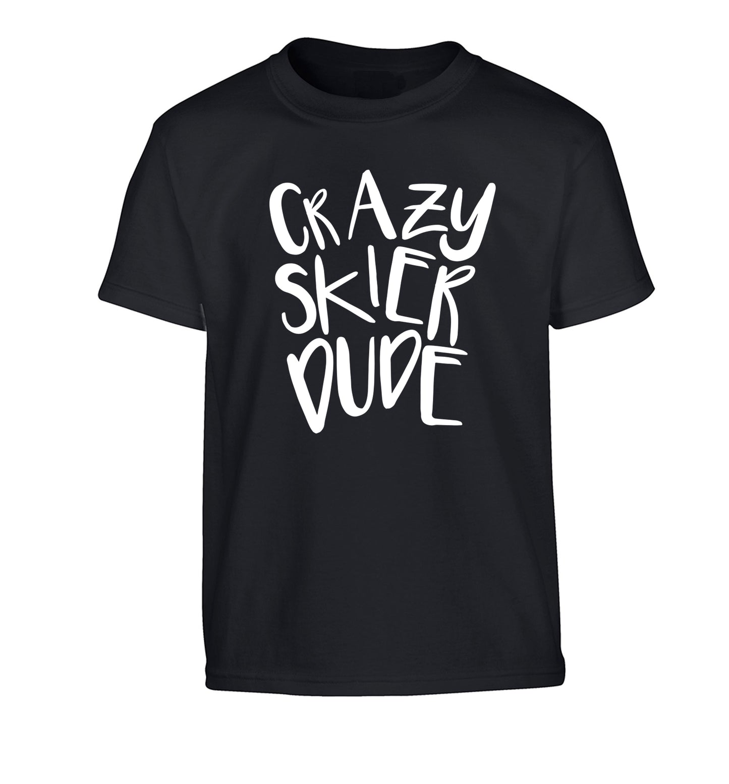 Crazy skier dude Children's black Tshirt 12-14 Years