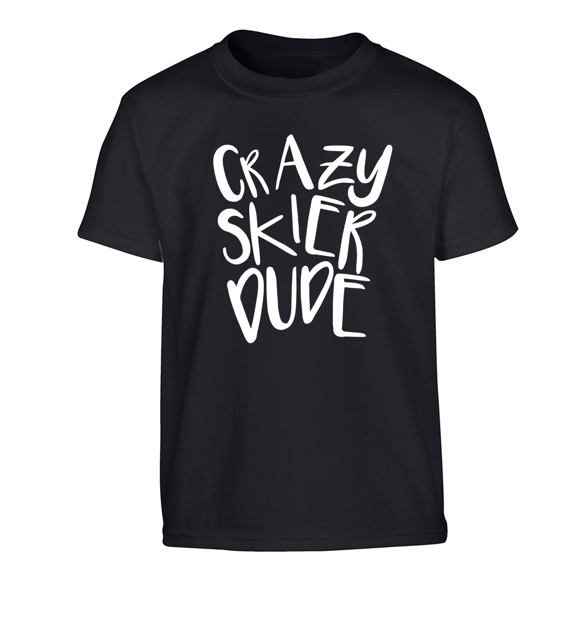 Crazy skier dude Children's black Tshirt 12-14 Years