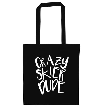 Crazy skier dude black tote bag