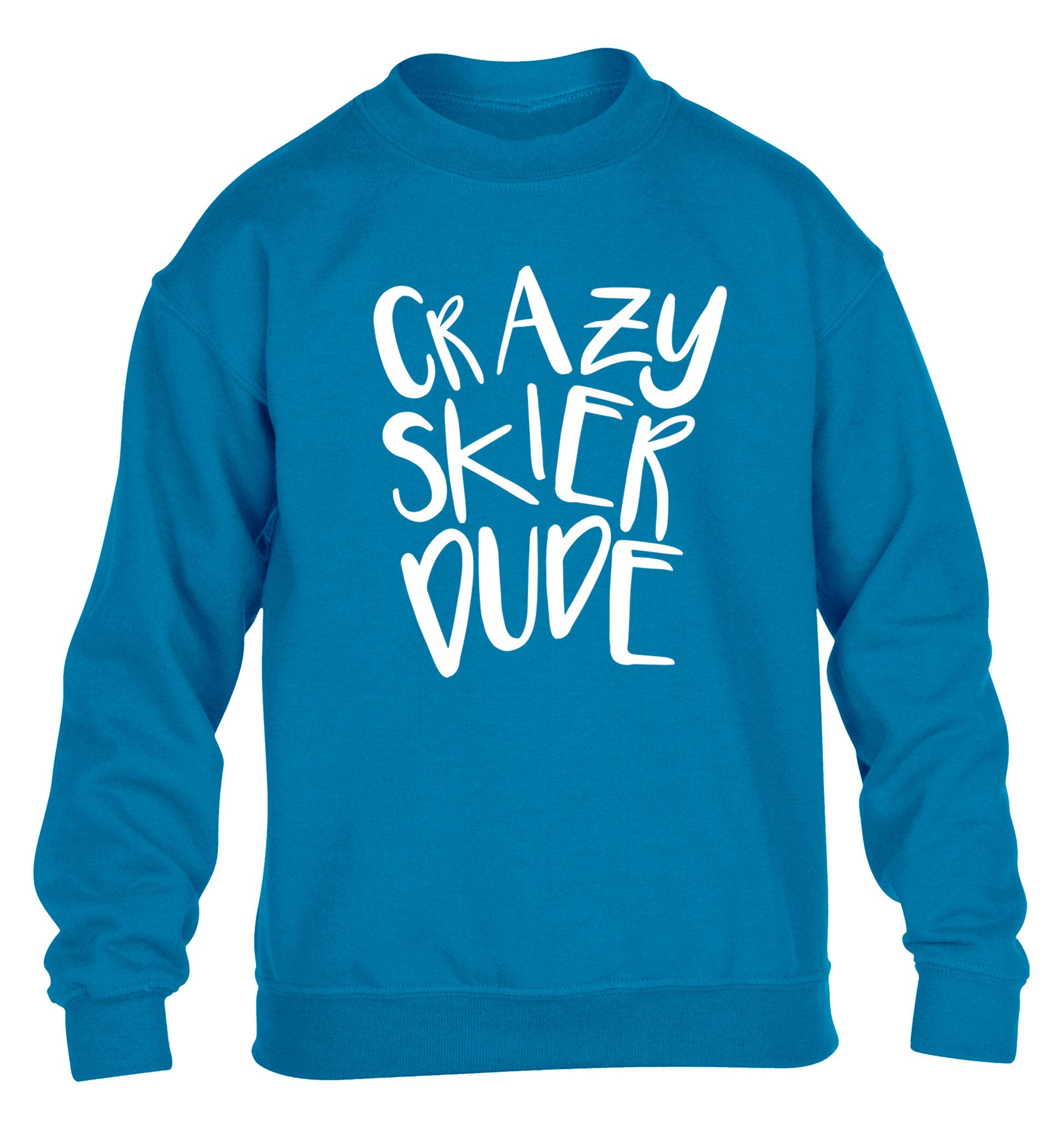 Crazy skier dude children's blue sweater 12-14 Years