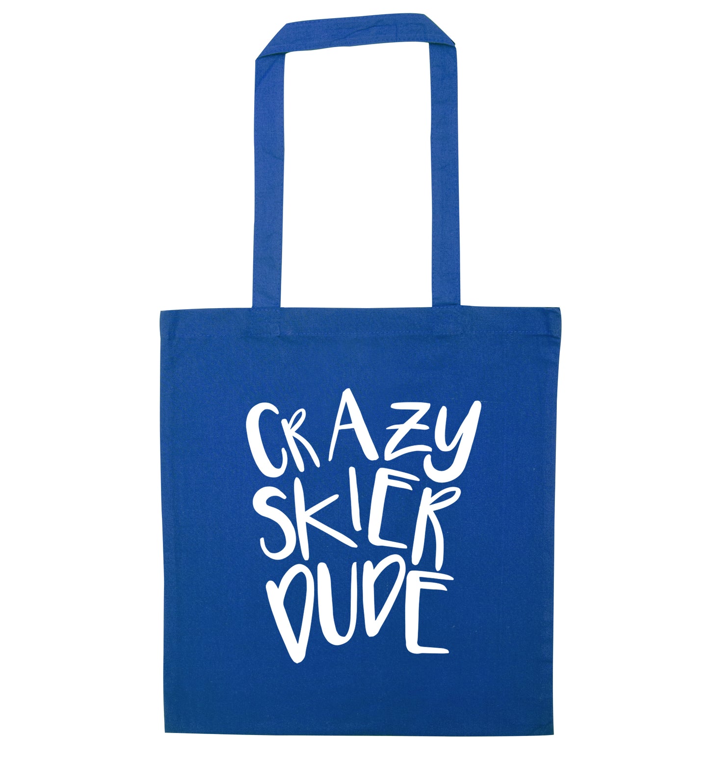Crazy skier dude blue tote bag
