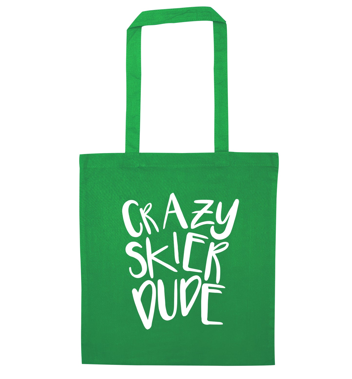Crazy skier dude green tote bag