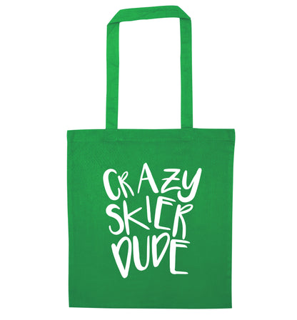 Crazy skier dude green tote bag