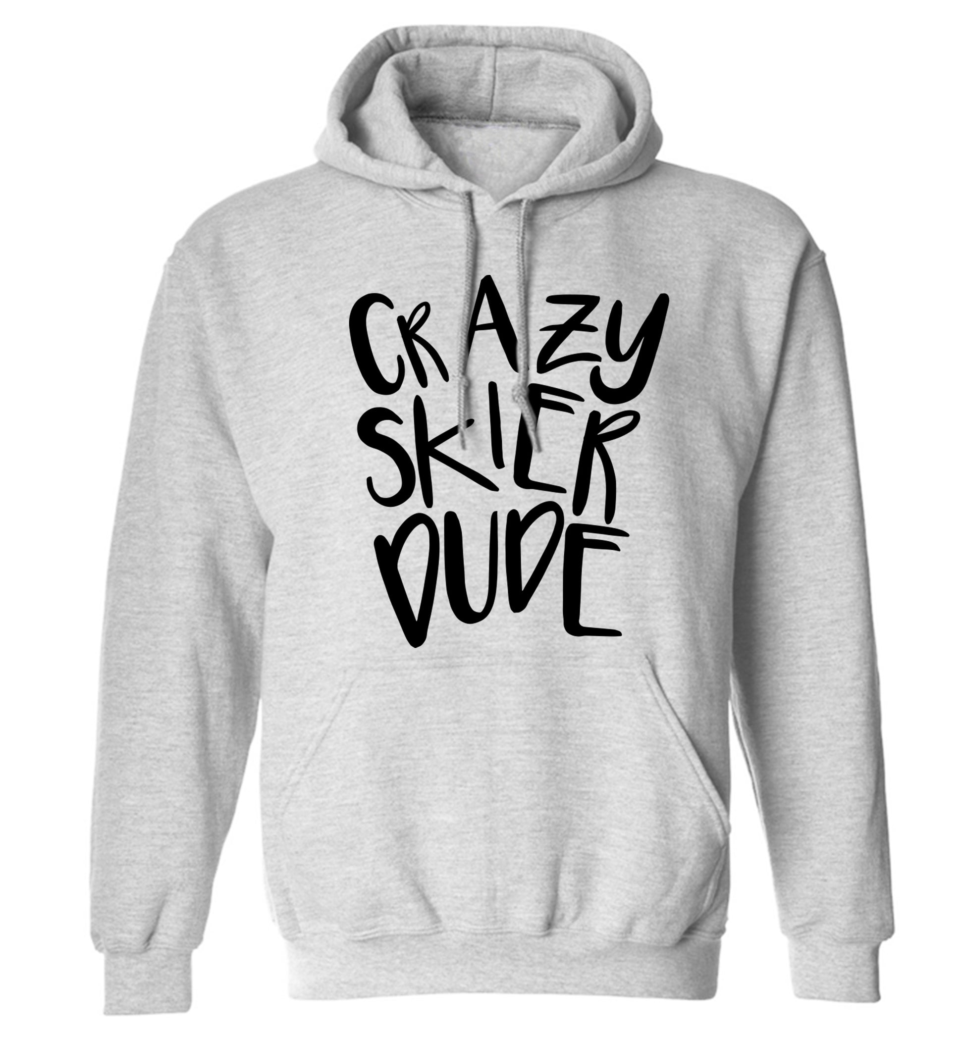 Crazy skier dude adults unisexgrey hoodie 2XL