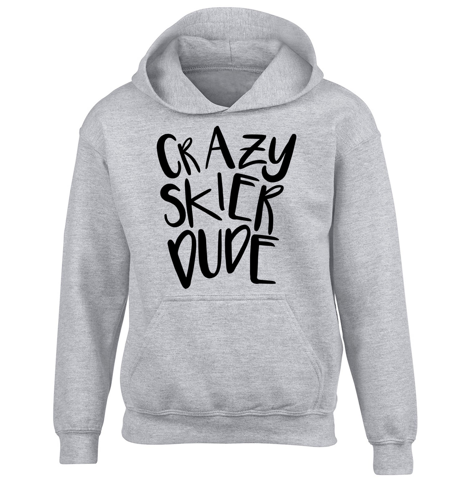 Crazy skier dude children's grey hoodie 12-14 Years