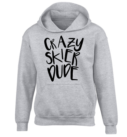 Crazy skier dude children's grey hoodie 12-14 Years