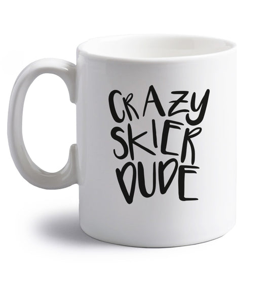 Crazy skier dude right handed white ceramic mug 
