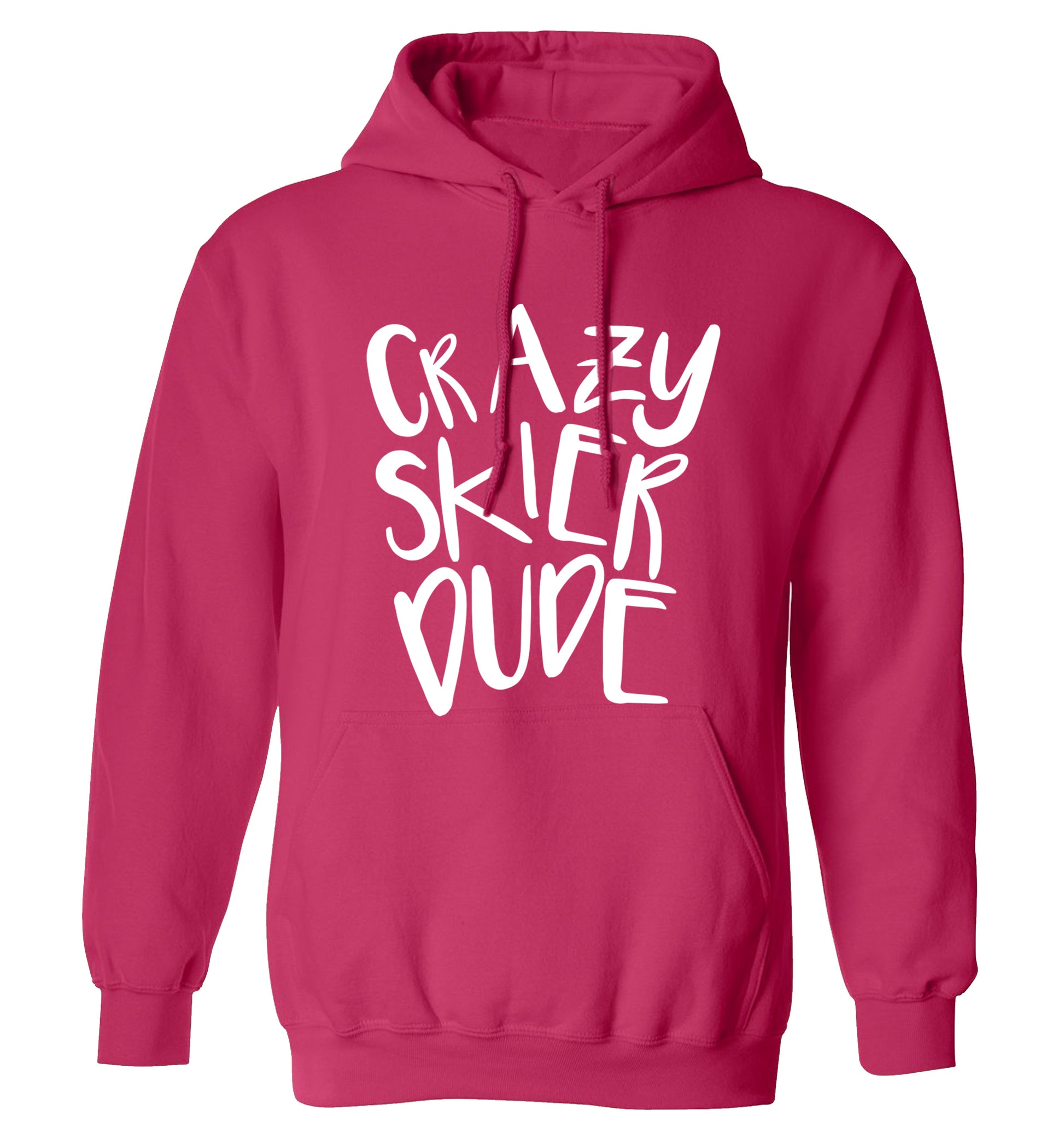 Crazy skier dude adults unisexpink hoodie 2XL