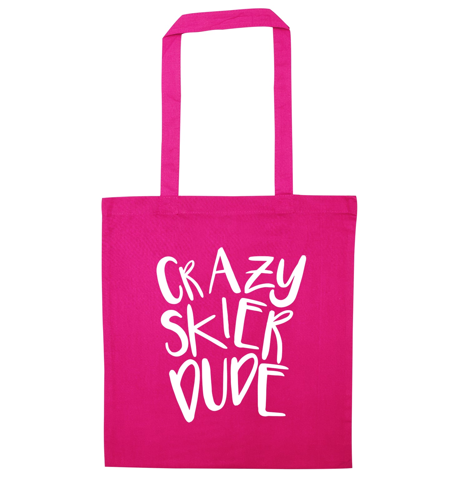 Crazy skier dude pink tote bag