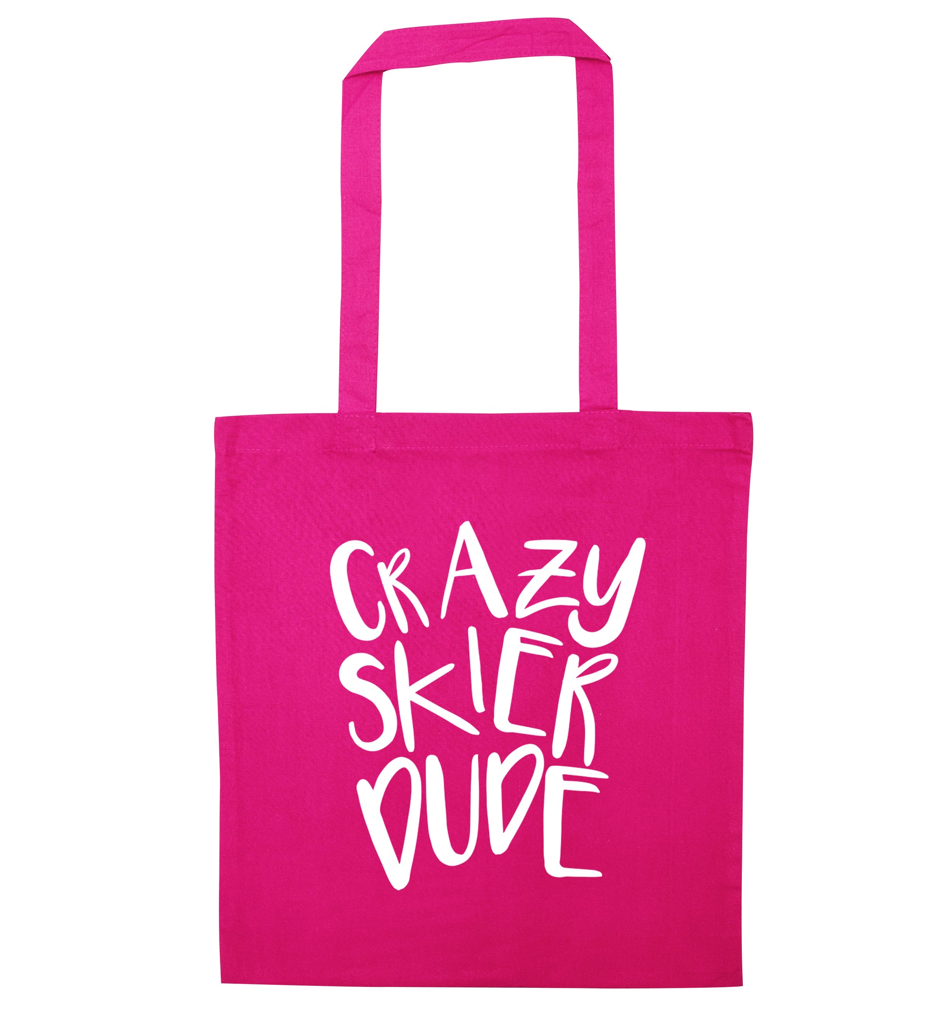 Crazy skier dude pink tote bag