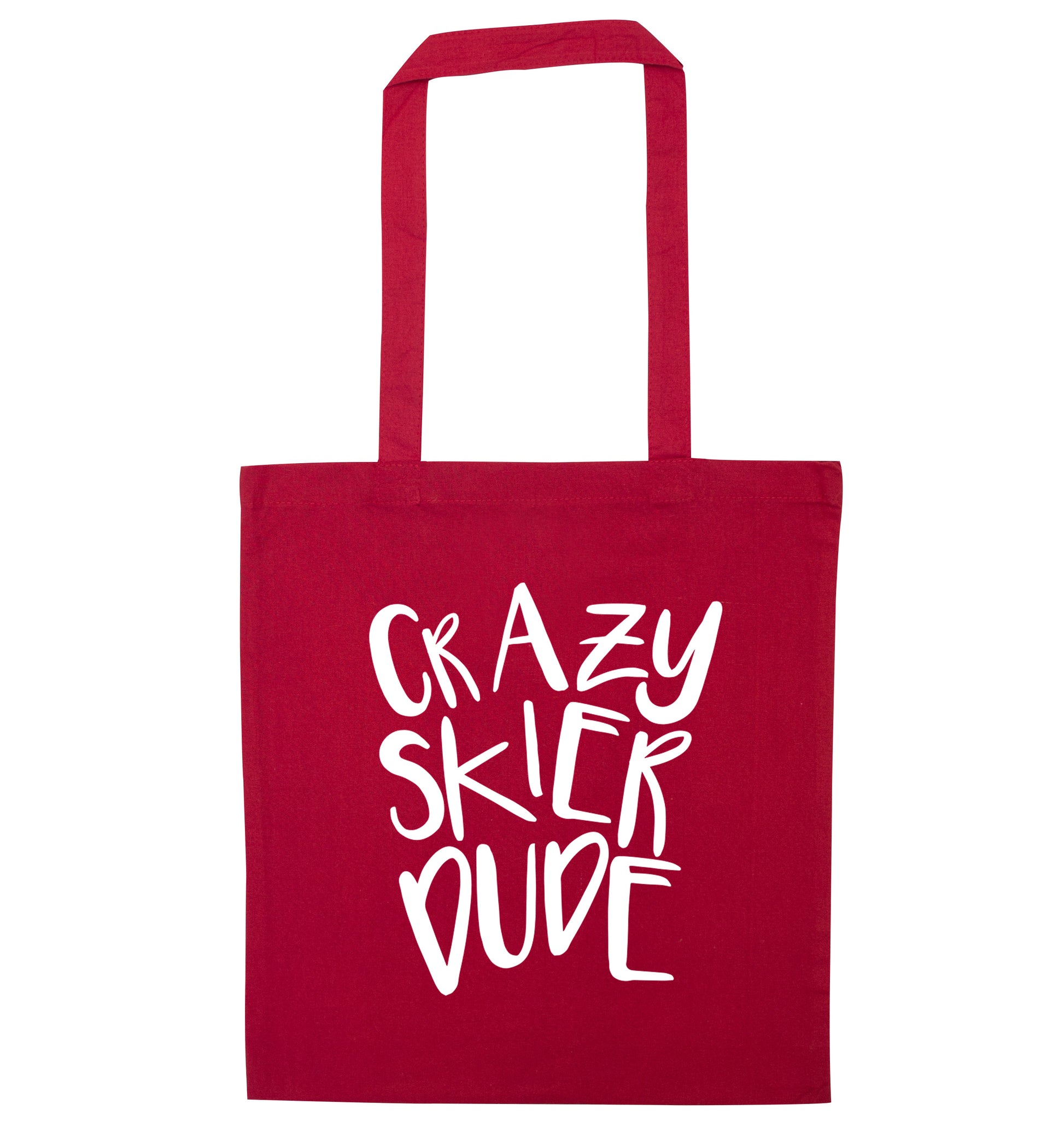 Crazy skier dude red tote bag