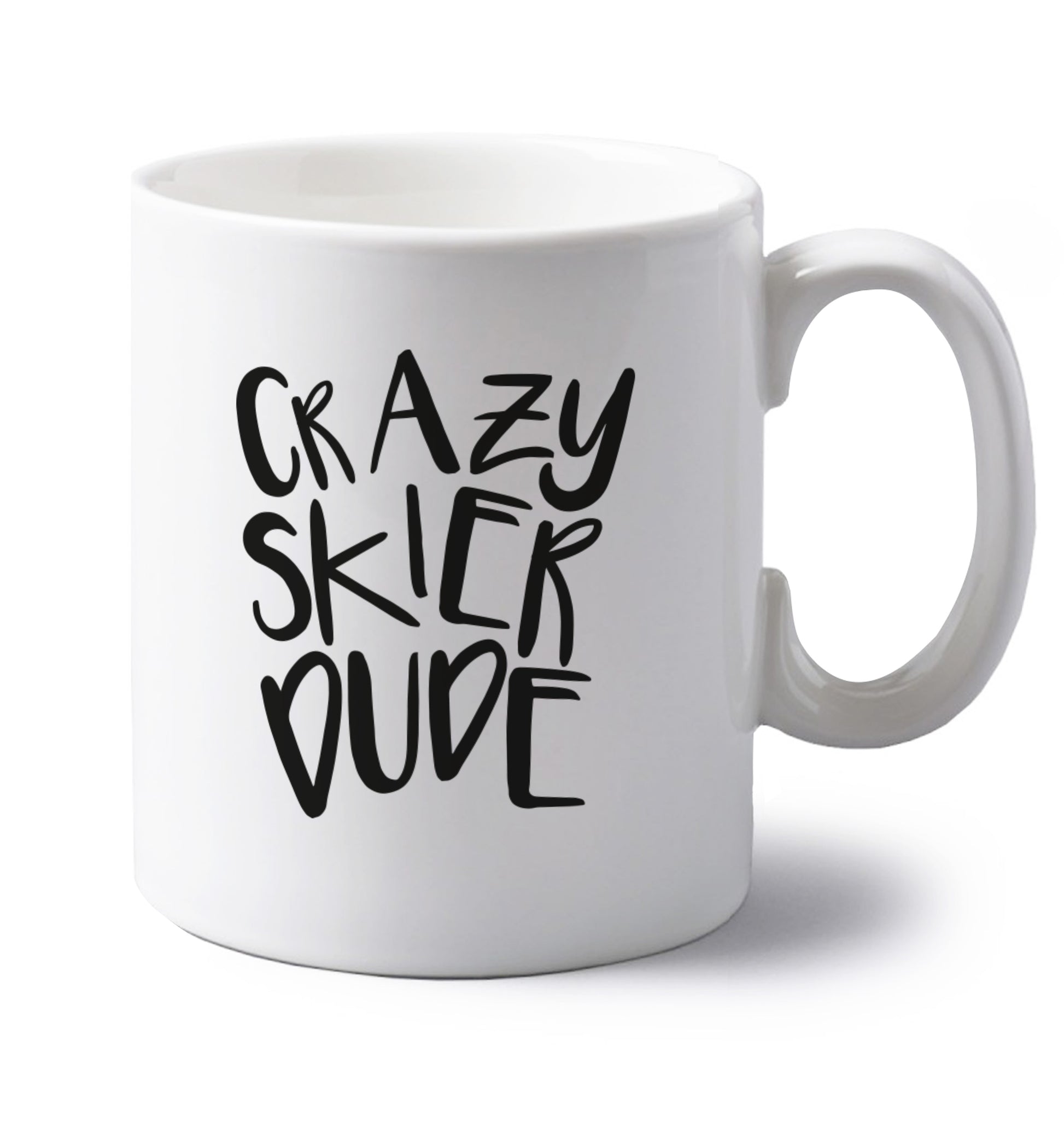 Crazy skier dude left handed white ceramic mug 