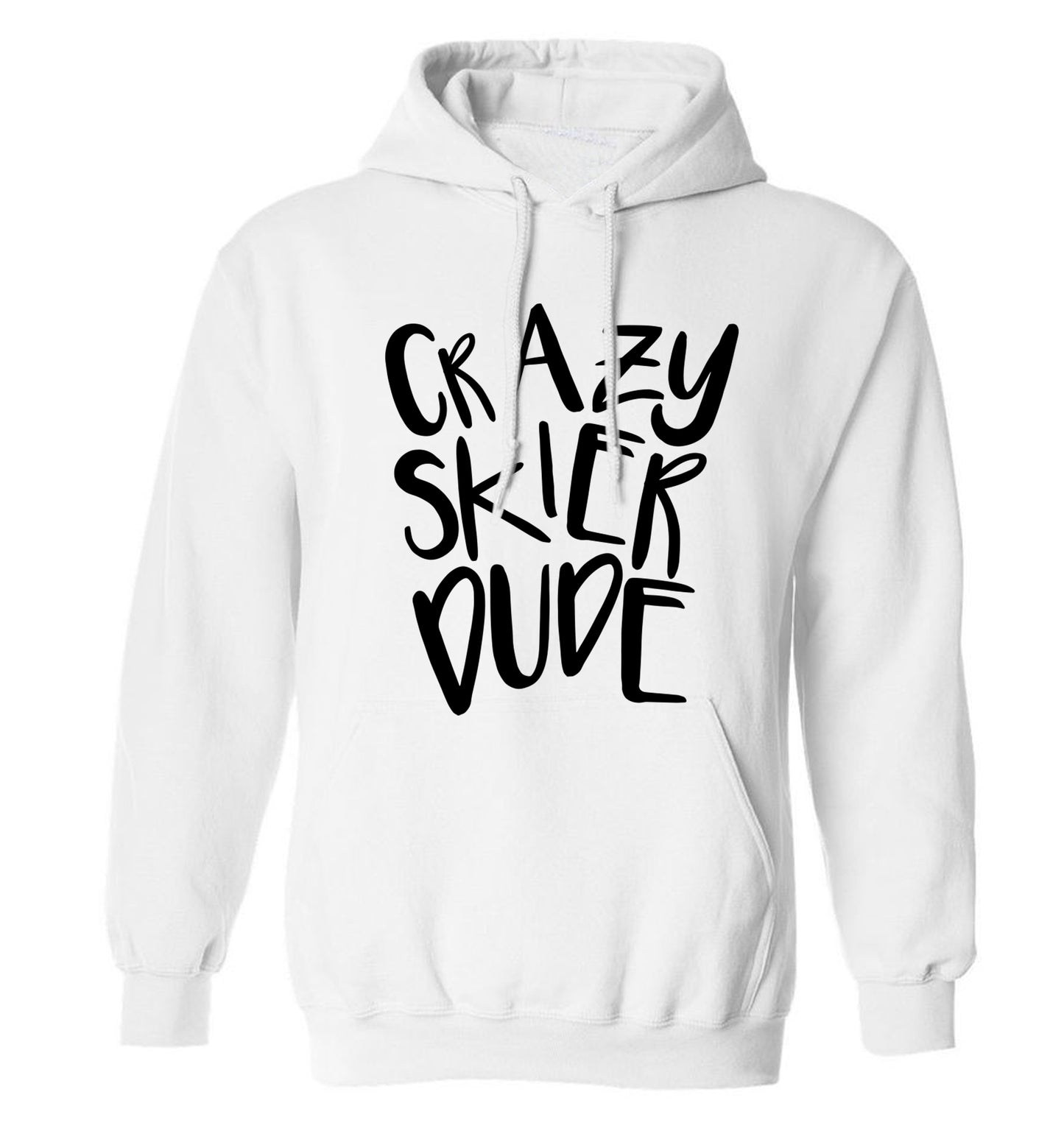 Crazy skier dude adults unisexwhite hoodie 2XL