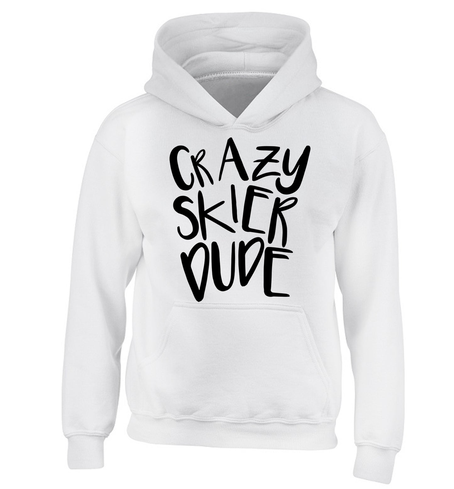Crazy skier dude children's white hoodie 12-14 Years