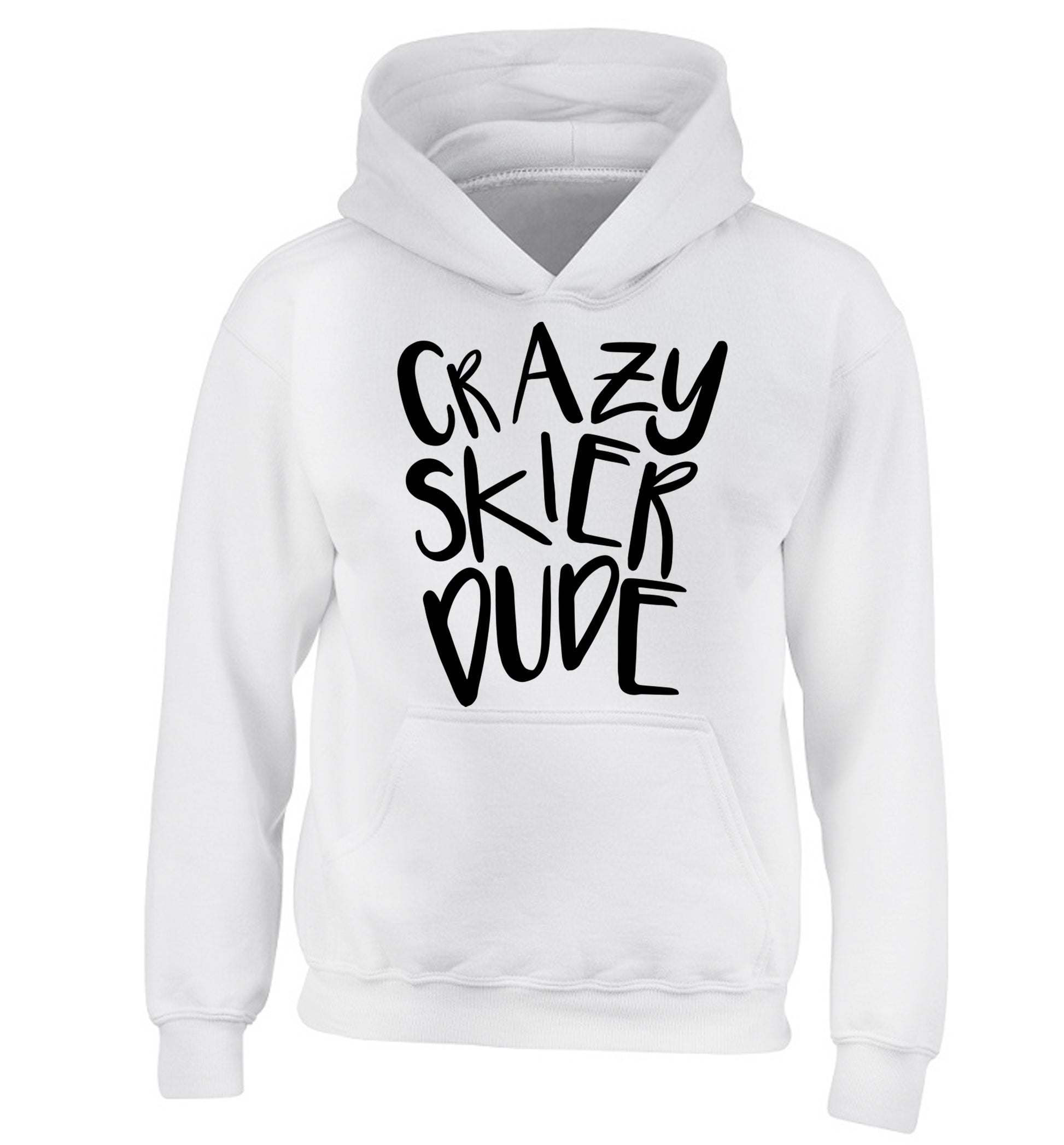 Crazy skier dude children's white hoodie 12-14 Years