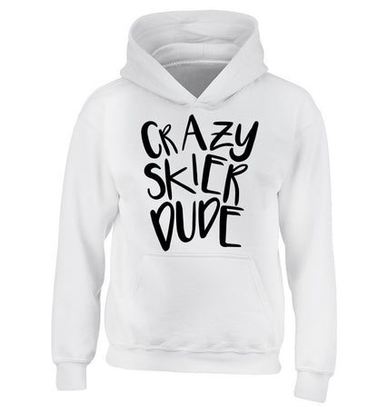 Crazy skier dude children's white hoodie 12-14 Years