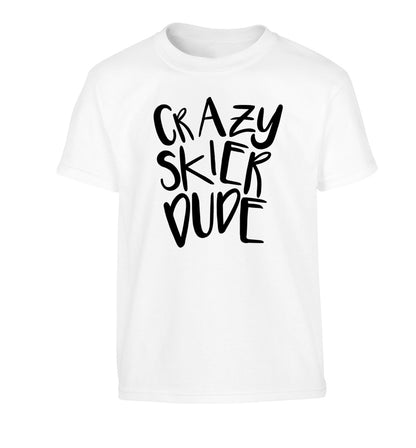 Crazy skier dude Children's white Tshirt 12-14 Years