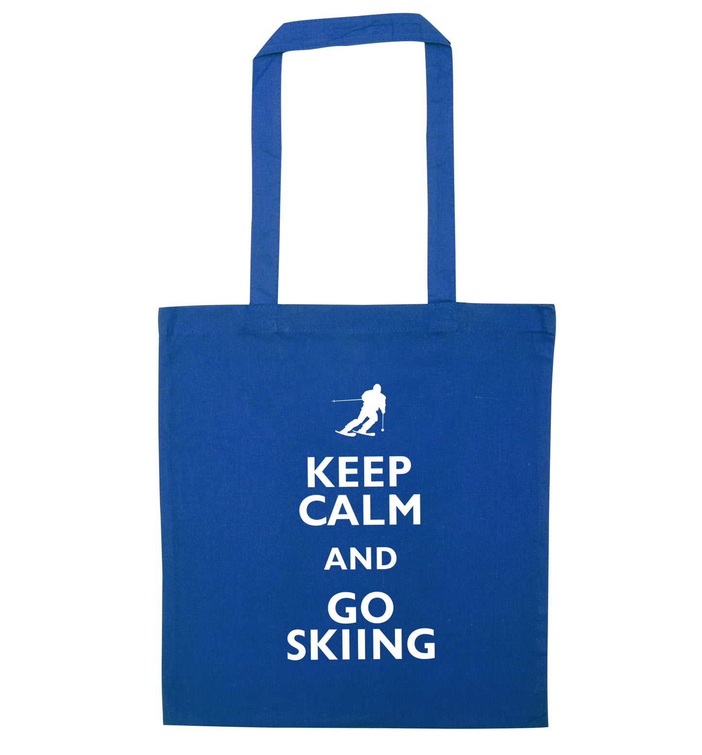 Keep calm and go skiing blue tote bag