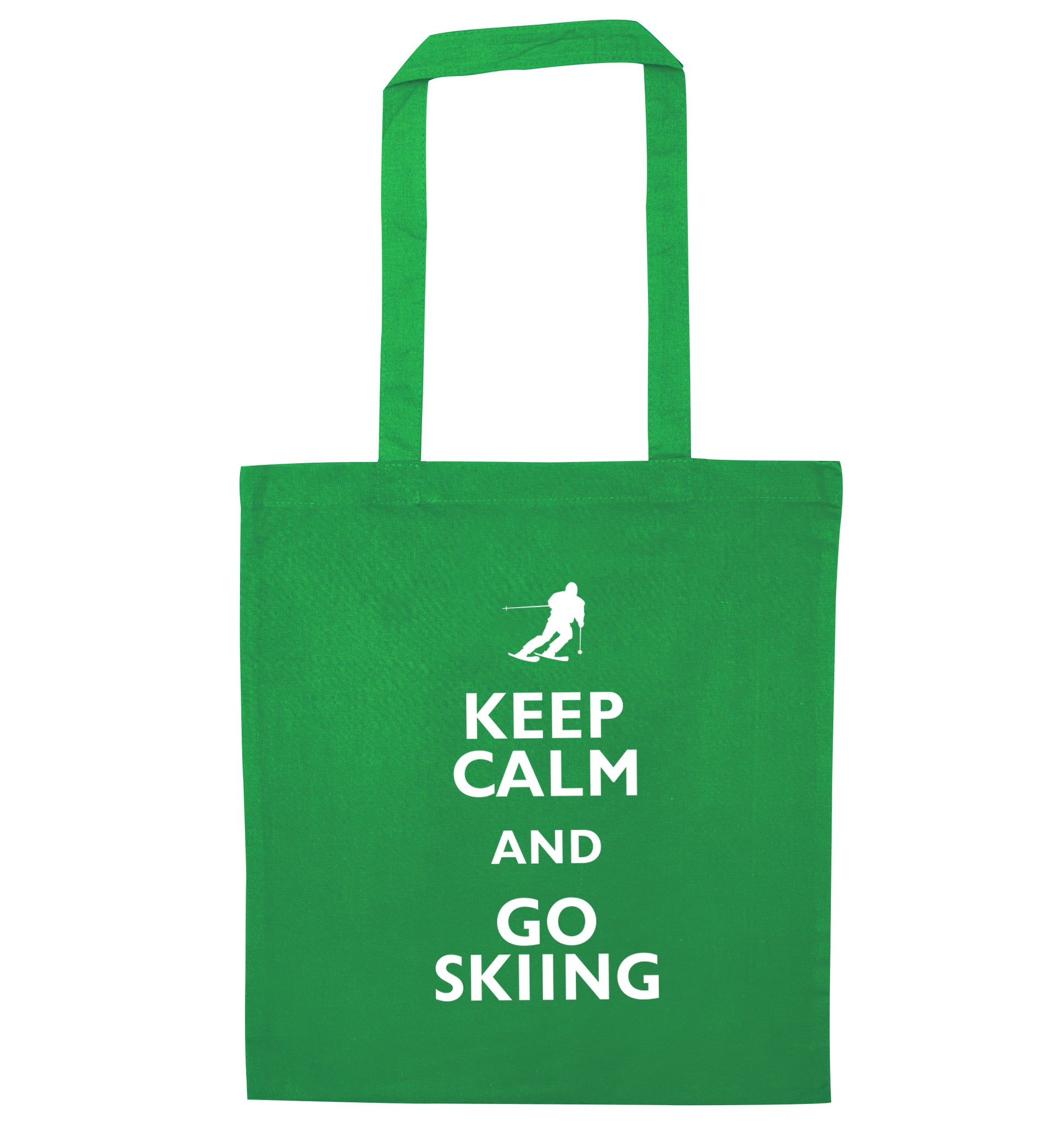 Keep calm and go skiing green tote bag