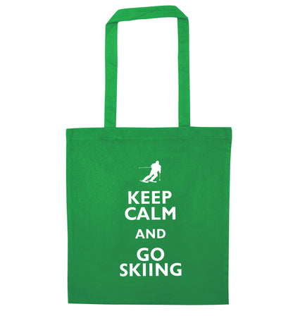 Keep calm and go skiing green tote bag