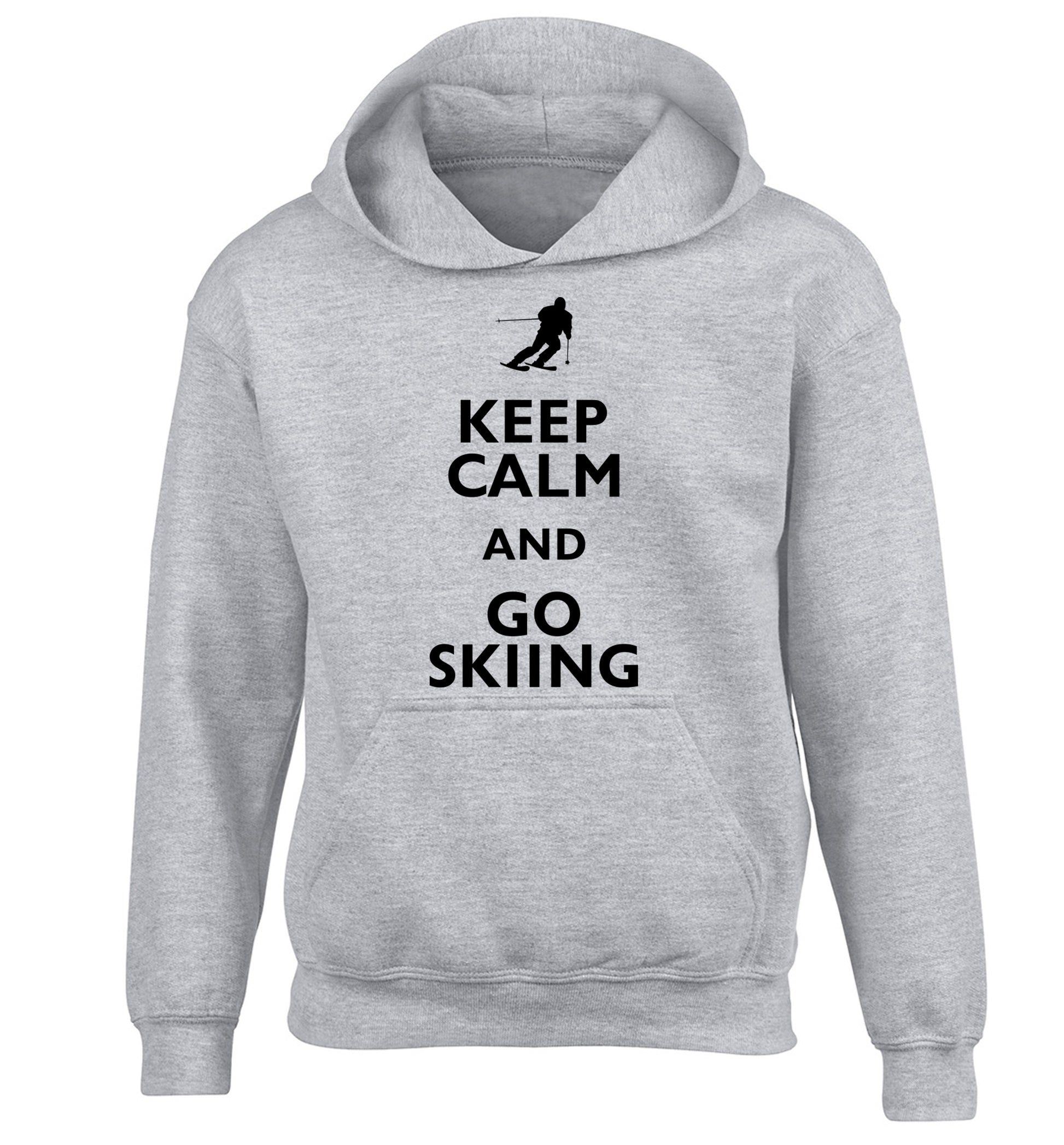 Keep calm and go skiing children's grey hoodie 12-14 Years