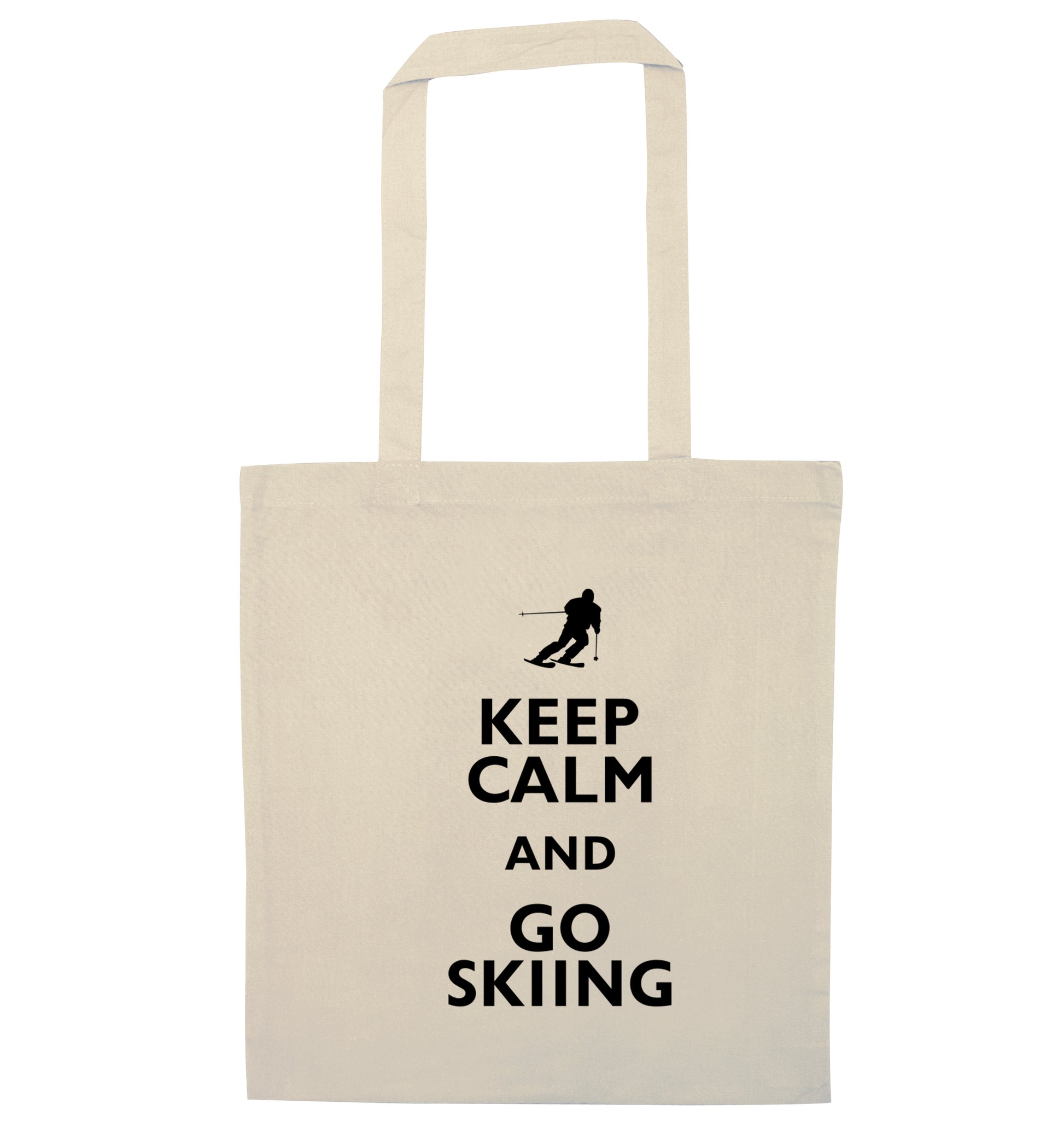 Keep calm and go skiing natural tote bag
