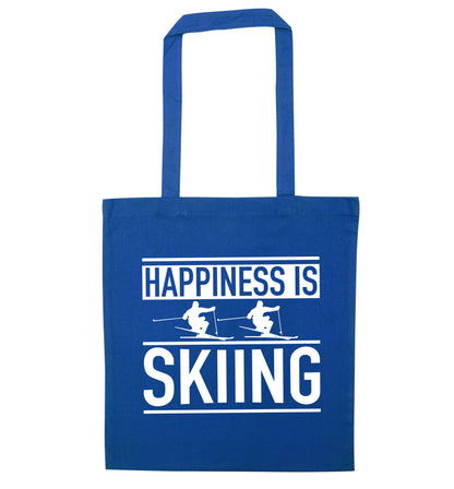 Happiness is skiing blue tote bag
