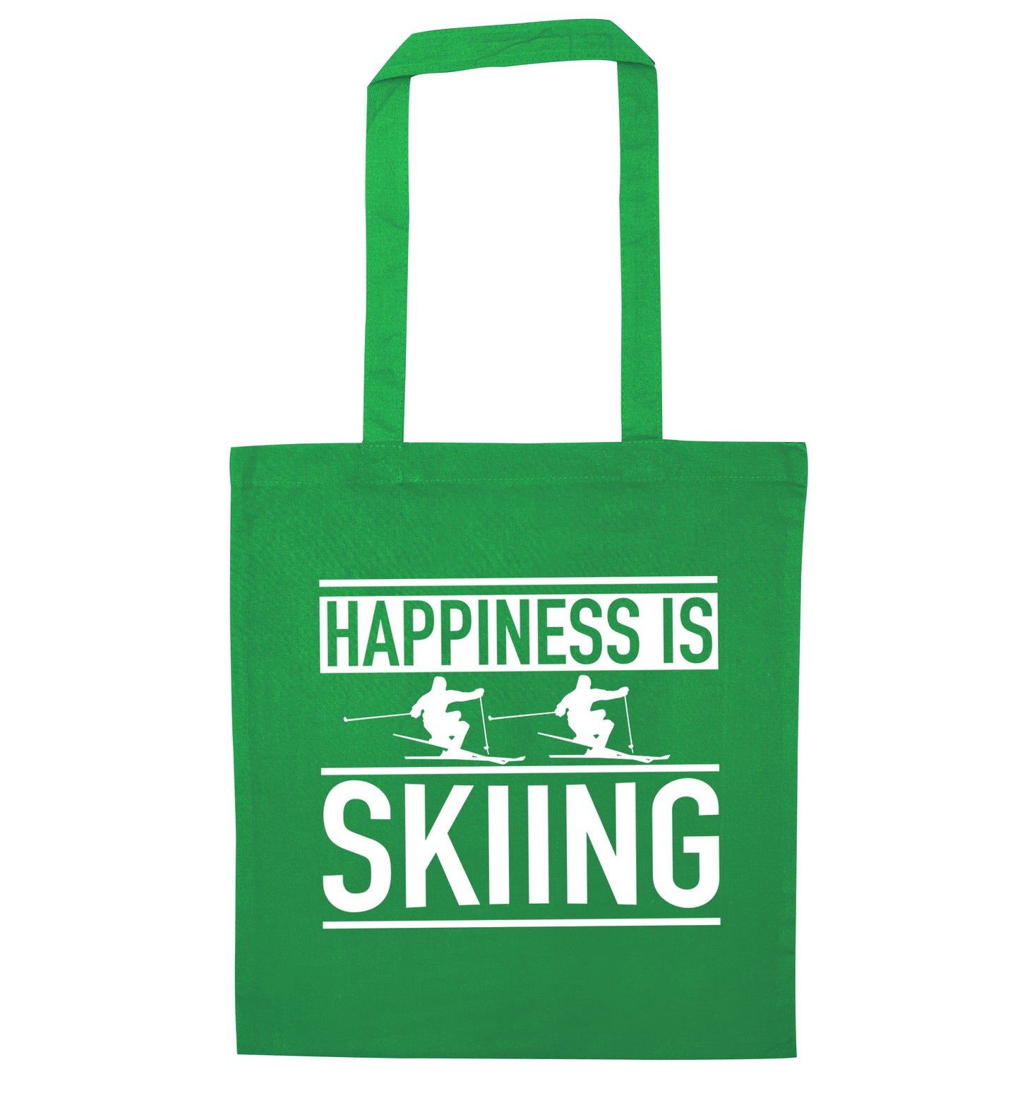 Happiness is skiing green tote bag