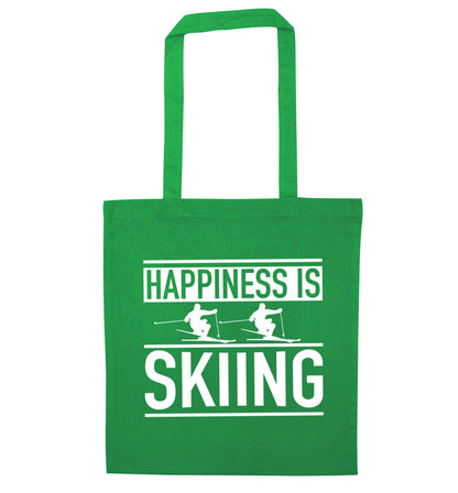 Happiness is skiing green tote bag