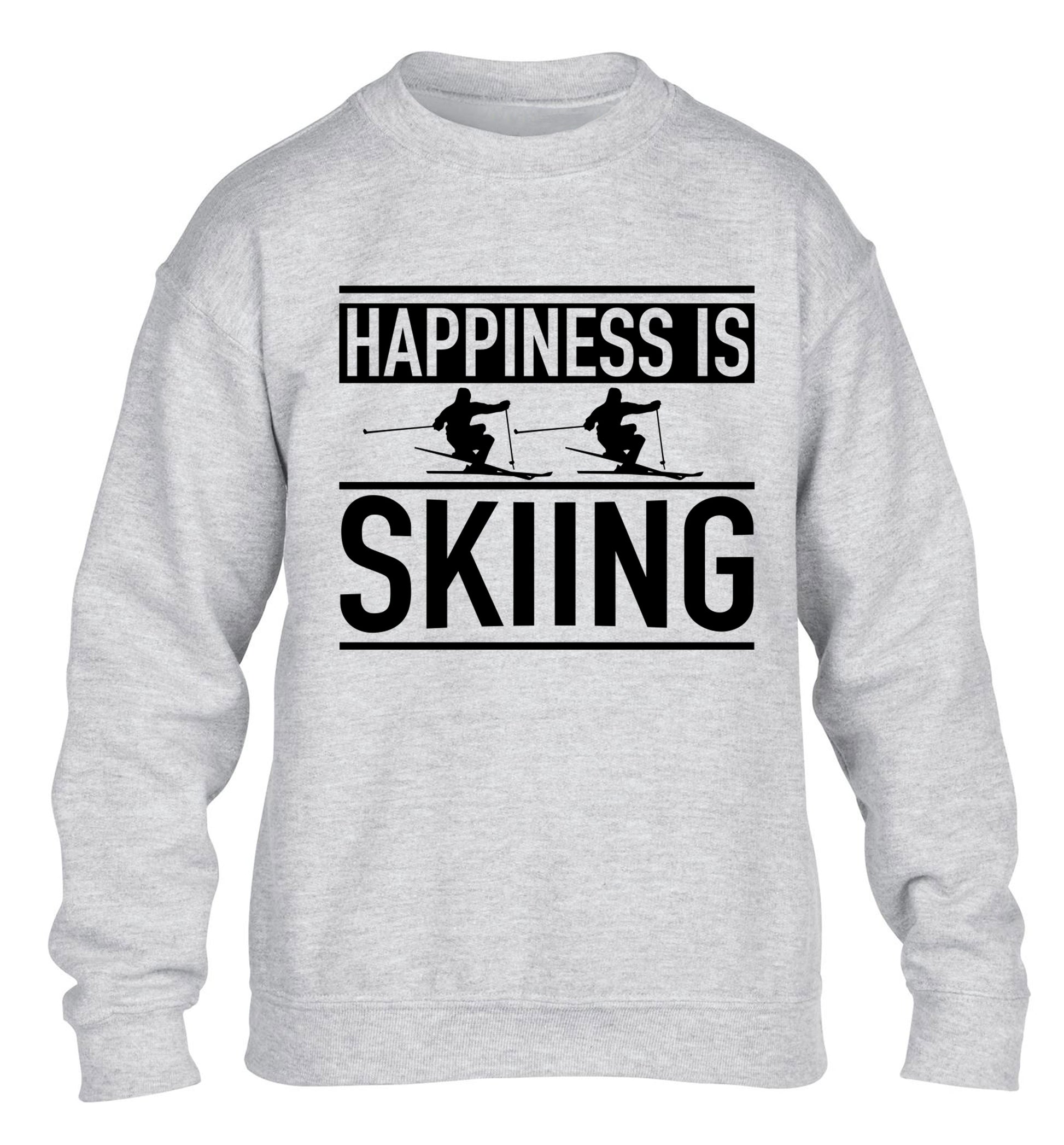 Happiness is skiing children's grey sweater 12-14 Years
