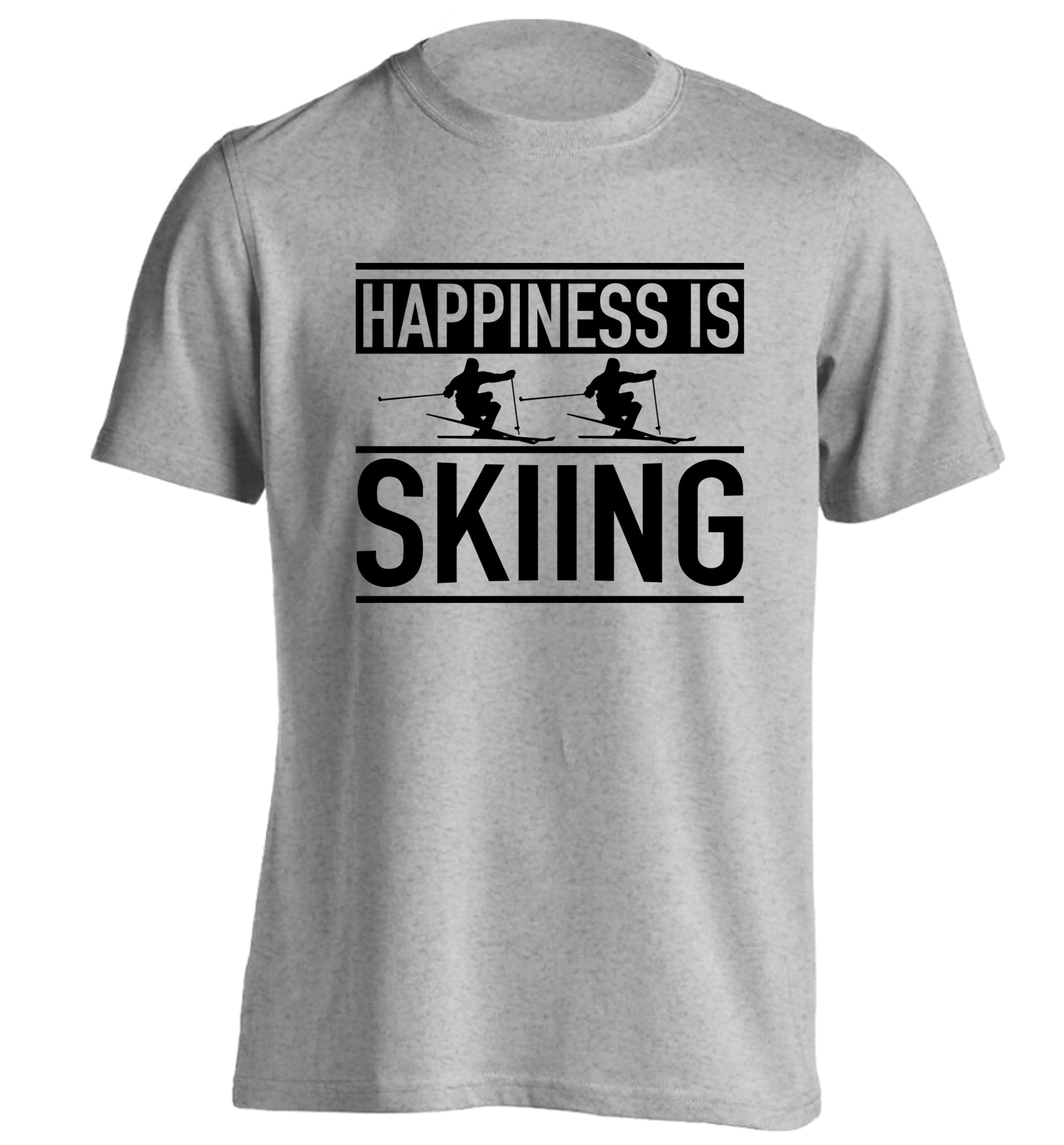 Happiness is skiing adults unisexgrey Tshirt 2XL