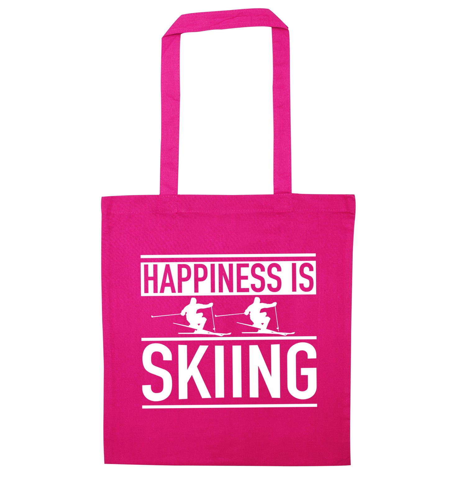 Happiness is skiing pink tote bag