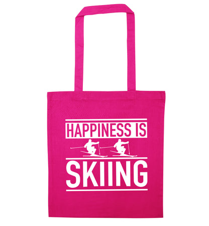 Happiness is skiing pink tote bag