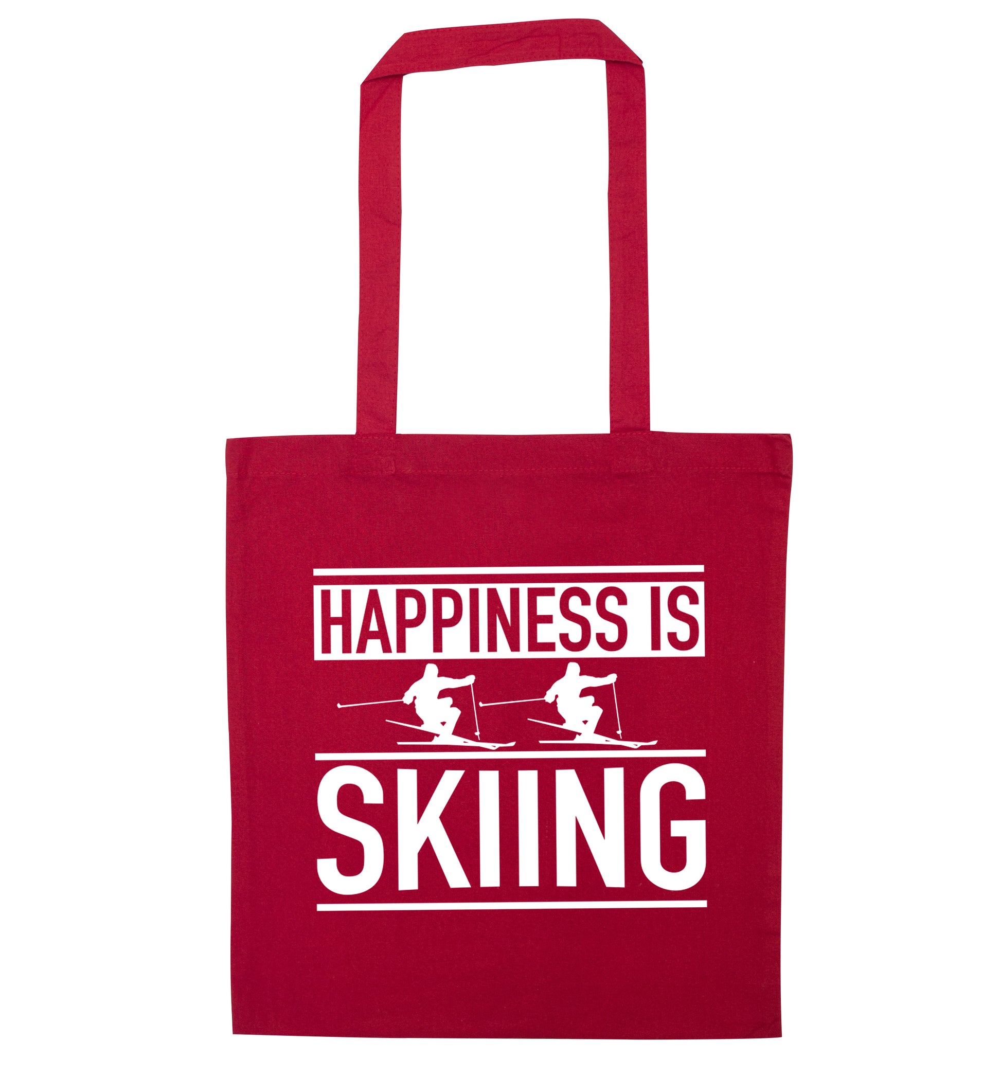 Happiness is skiing red tote bag